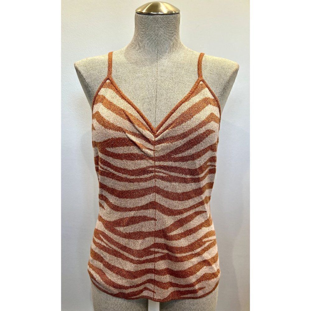 Anthropologie Rust and Cream Zebra-Stripe Knit Tank